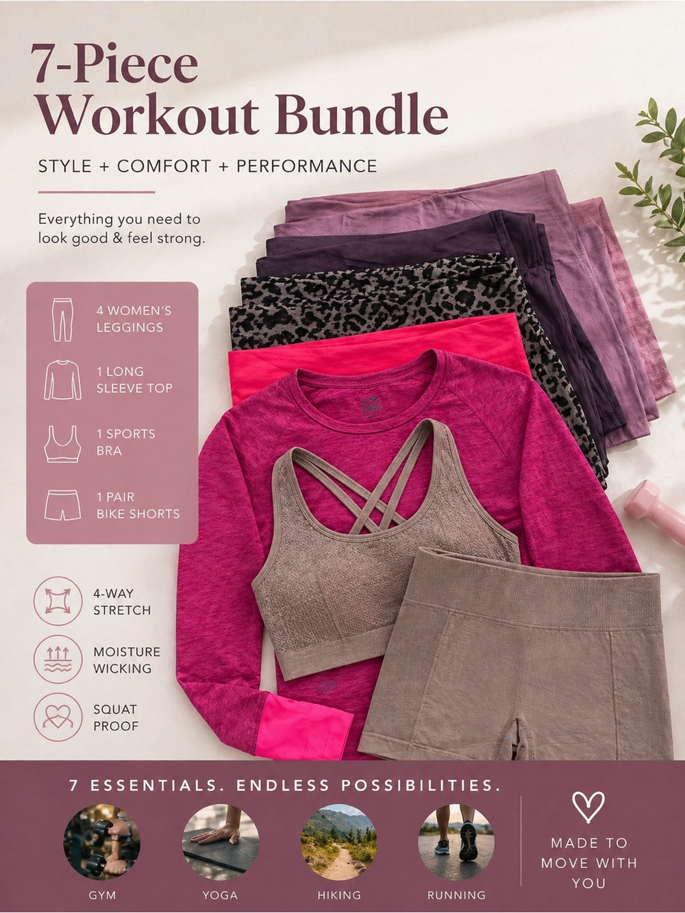 7pc Activewear Work Out Bundle Noli 90 Degree HeyNuts Champion Boutique S M L